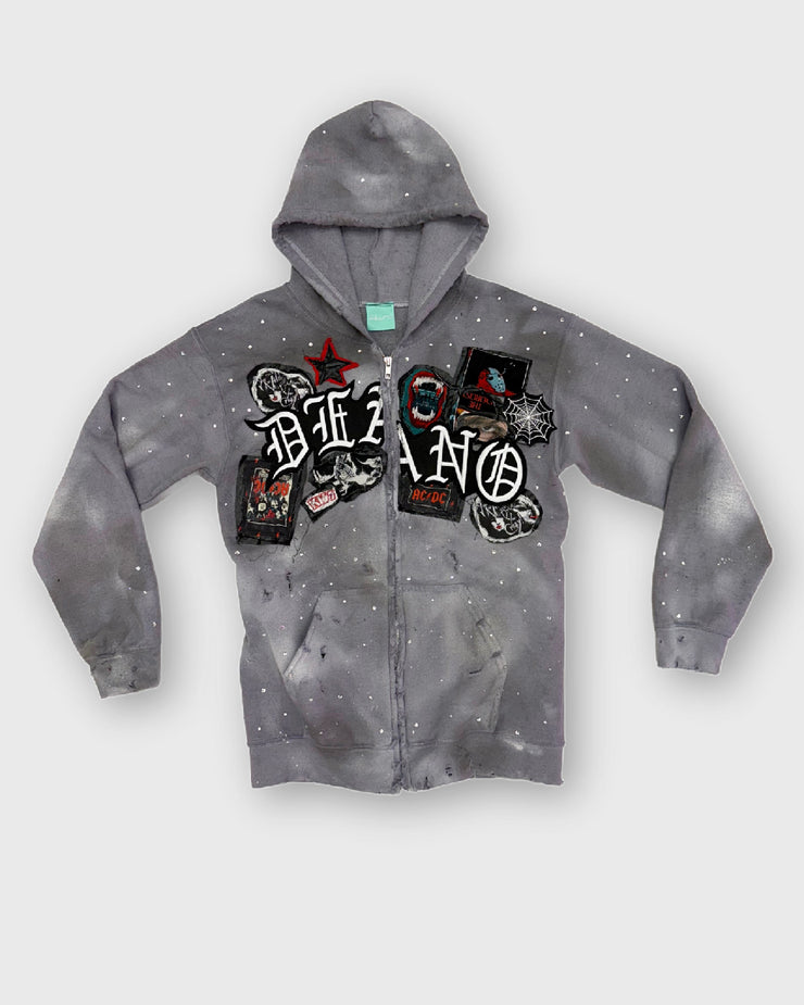 GREY Ty Distressed Patchwork Hoodie