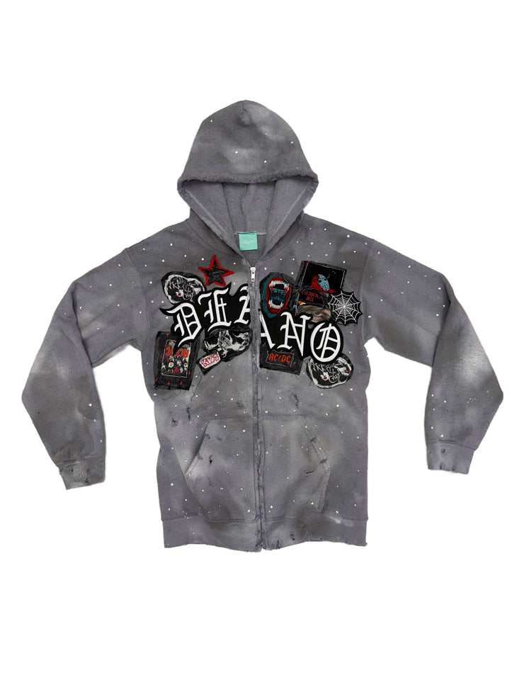 GREY Ty Distressed Patchwork Hoodie